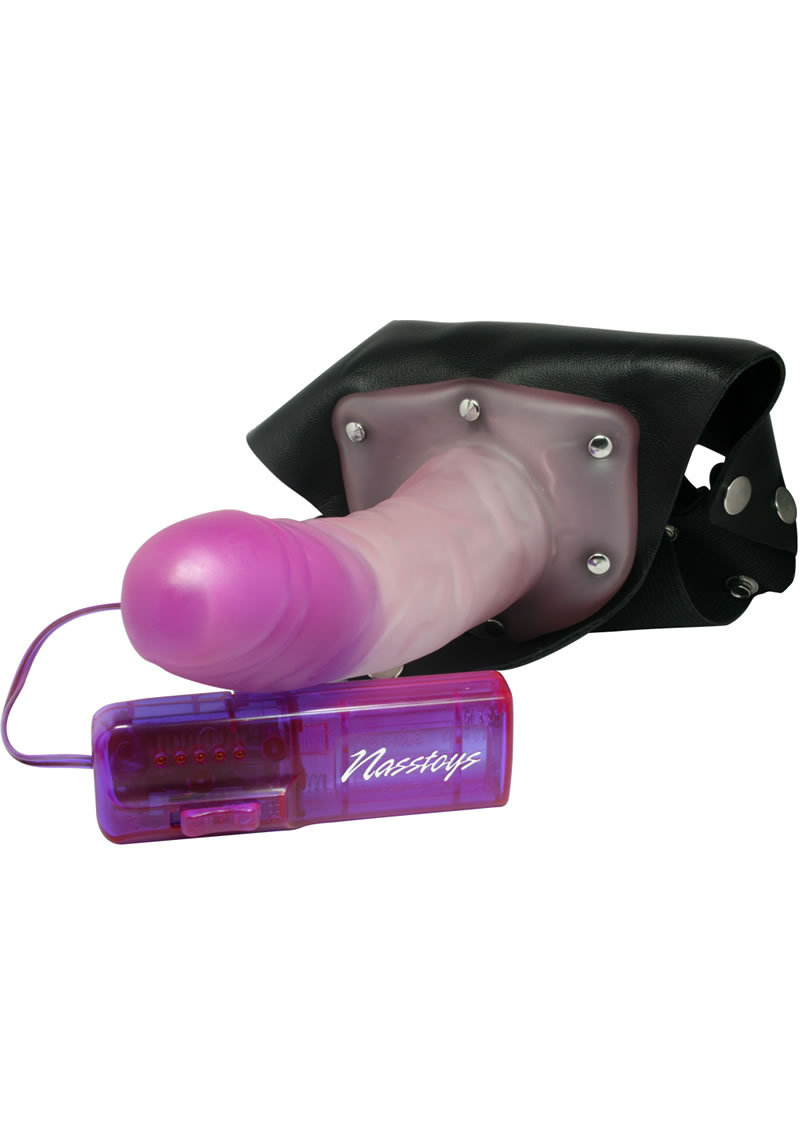 Crystal Jelly Power Cock Vibrating Strap-on Harness With Hollow Dildo - Lavender/black